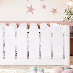 Bellemave® Solid Wood Montessori Floor Bed with Fence Guardrails, Low Profile Kids Floor Bed Frame