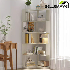 Bellemave® 6 Tier Corner Bookshelf, Industrial L Shaped Bookcase with Anti-Drop Panel, Freestanding Wood Grain Shelf Display Rack Storage Organizer for Home Office Bellemave®