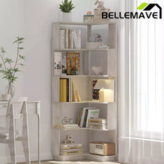 Bellemave® 6 Tier Corner Bookshelf, Industrial L Shaped Bookcase with Anti-Drop Panel, Freestanding Wood Grain Shelf Display Rack Storage Organizer for Home Office Bellemave®