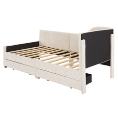 Bellemave® Twin Size L-Shaped Corduroy Daybed with 2 Storage Drawers