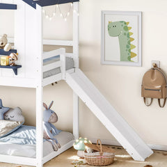 House shaped loft bed with window, roof design and lower play space