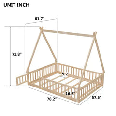 Bellemave® Twin Size Tent-shaped Floor Bed with Guardrails,Slats and Door Bellemave®