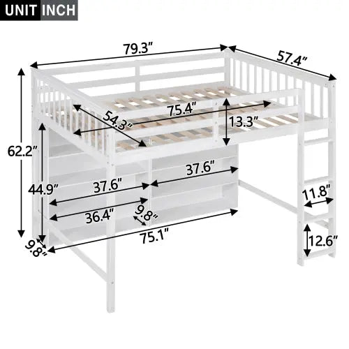 Bellemave® Loft Bed with 8 Open Storage Shelves and Built-in Ladder Bellemave®