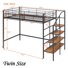 Bellemave® Metal Loft Bed with Upper Grid Storage Shelf and Lateral Storage Ladder