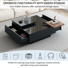 Bellemave® Movable Top Coffee Table with High Gloss finish, 4 Hidden Storage Drawers