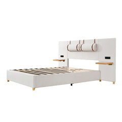 Bellemave® Upholstered Platform Bed with Two Outlets and USB Charging Ports on Both Sides, Two Bedside Pillows