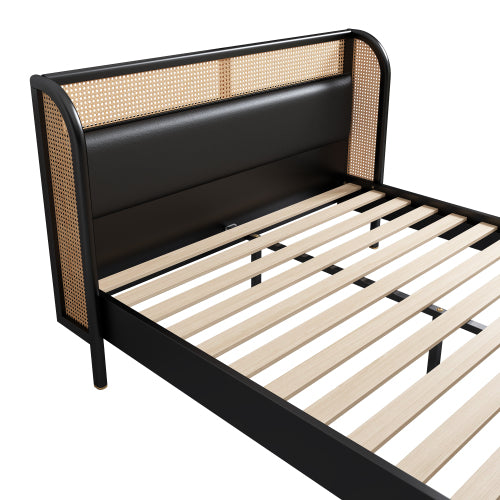 Bellemave® Queen Size Modern Cannage Rattan Wood Platform  Bed