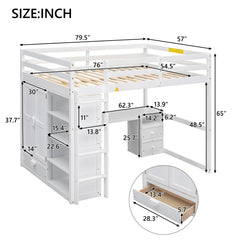 Bellemave® Full Size Loft Bed with Built-in Wardrobe, Desk, Storage Shelves and Drawers