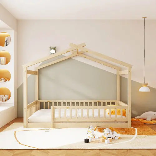 Bellemave® Wood House Bed Frame with Fence Bellemave®