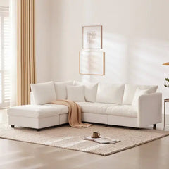 Bellemave® 89" L-Shaped Modern Sectional Sofa with Vertical Stripes,2 Pillows and Convertible Ottoman Bellemave