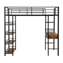 Bellemave® Metal Loft bed with Desk and Shelves