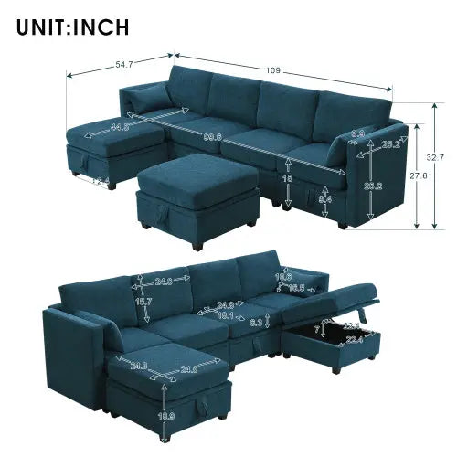 Bellemave 109" U-Shaped Chenille Modular Sectional Sofa with Adjustable Armrests,Backrests and Storage Seats Bellemave