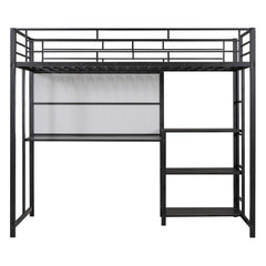 Bellemave® Metal Loft Bed with Desk and Whiteboard, 3 Shelves and Ladder