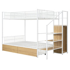 Bellemave® Twin Over Full Metal Bunk Bed with 2 Drawers and Lateral Storage Ladder and Wardrobe