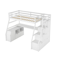 Bellemave® Loft Bed with 7 Drawers 2 Shelves and Desk