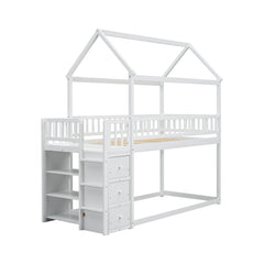 Bellemave® Twin Size Bunk Bed with Shelves and 3 Drawers