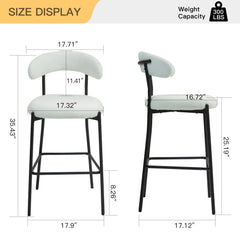 Bellemave® Teddy Fabric Bar Stool with Back Powder Coating Base(Set OF 2)