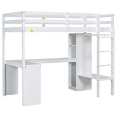 Bellemave® Loft Bed with L-shaped Desk, Wardrobe and Storage Shelves