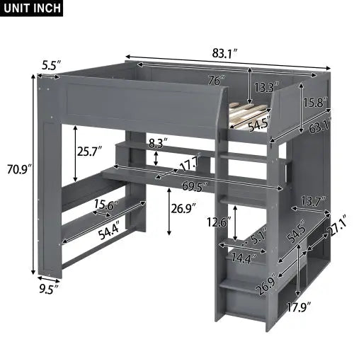 Bellemave® Gaming Loft Bed with Desk, Multi-storage Shelves, LED and Charging Station Bellemave®