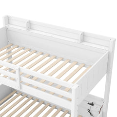 Bellemave® Twin over Full Bunk Bed with Storage Shelves, LED, Charging Station and a Drawer
