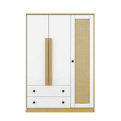 Bellemave® 3-Doors Wooden Rattan Wardrobe Storage with 2 Drawers