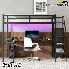 Bellemave® Metal Loft Bed with L-shaped Desk,Wardrobe and Adjustable Shelf