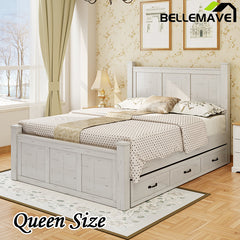 Bellemave® Farmhouse Style Four Square Poster Platform Bed with Three Storage Drawers