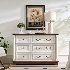 Bellemave® Farmhouse Style 6 Drawer Dresser Chest with Base