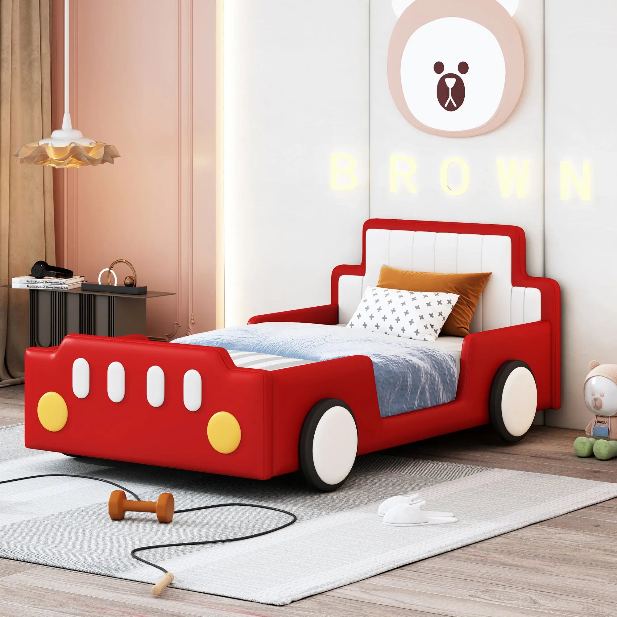 Bellemave® Twin Size Race Car-Shaped Platform Bed with Wheels Bellemave®