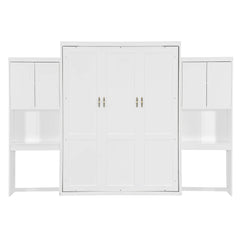 Bellemave® Queen Size Murphy Bed with Desk, Vanity and Cabinets