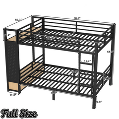 Bellemave® Bunk Bed Queen Over Queen,Metal Bunk Bed with Shelf, Guardrails, Storage Drawers & Clothes Hooks for Kids, Teens & Adults（Black）
