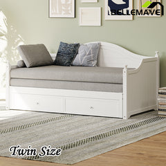 Bellemave® Twin Size Wood Daybed with Extended Pop Up Trundle and Storage Drawers