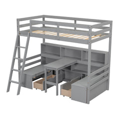 Bellemave® Twin Size Loft Bed with Storage Shelves, Drawers, Seat And Desk