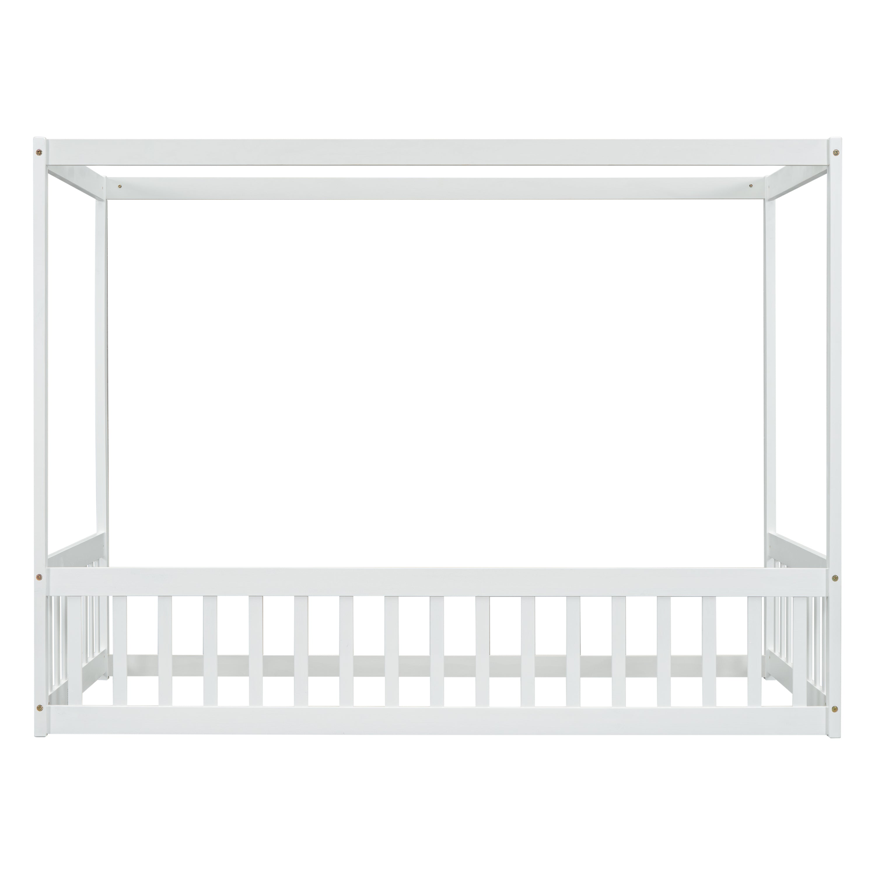 Bellemave® Canopy Frame Floor Bed with Fence, Guardrails Bellemave®