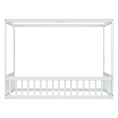 Bellemave® Canopy Frame Floor Bed with Fence, Guardrails Bellemave®