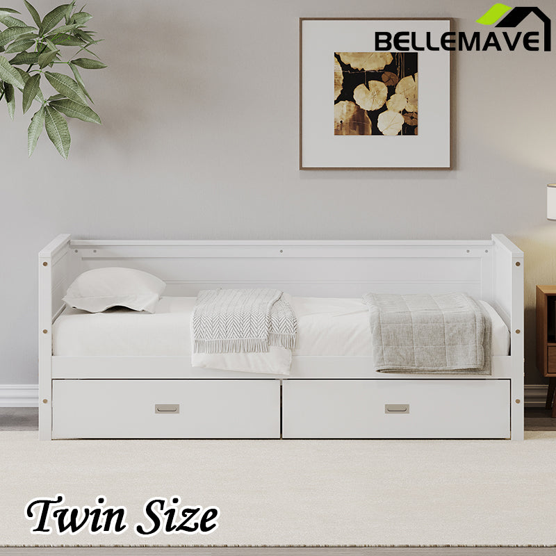 Bellemave® Twin Size Solid Wood Daybed with Two Drawers