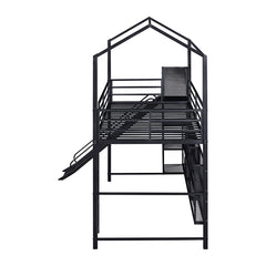 Bellemave® Twin Size Metal House Loft Bed with Iron mesh Shelves and Slide