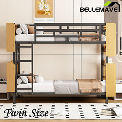 Bellemave® Metal Bunk Bed with Ladder and Full-Length Guardrail, Storage Space(Convertible)