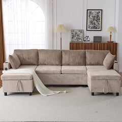 Bellemave® 111.8" Sectional Sofa Pull-Out Sofa Bed with Large Storage Space, Two USB Ports and Two Cup Holders