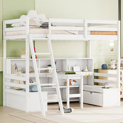 Bellemave® Twin Size Loft Bed with Storage Shelves, Drawers, Seat And Desk