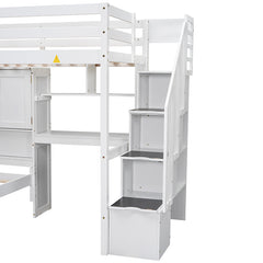 Bellemave® Twin Size Loft Bed with Built-in Desk and Staircase, Storage Compartments and Shelves