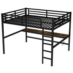 Bellemave® Queen Size Metal Loft Bed with Power Outlet and LED Lighted