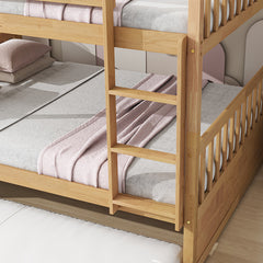 Bellemave® Full Size Rubber Wood Bunk Bed Twin Size Trundle Bed, Ladder and Guardrails(Convertible)