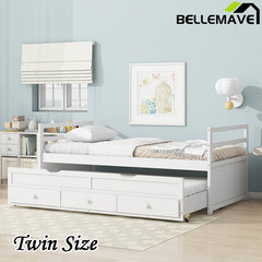 Bellemave® Twin Size Pine Wood Daybed with Trundle and Three Storage Drawers