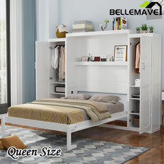 Bellemave® Murphy Bed with Two Wardrobe and Storage Shelf