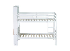 Bellemave® Twin Size Rubber Wood Bunk Bed with Shelves Headboard, Safety Guardrails and Ladder(Convertible)