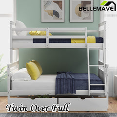 Bellemave® Twin over Full Bunk Bed with Ladder, Safety Guardrail and 2 Storage Drawers