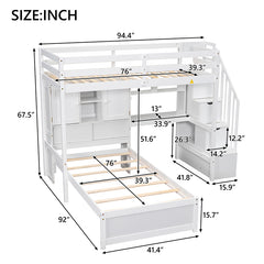 Bellemave® Twin Size Loft Bed with Built-in Desk and Staircase, Storage Compartments and Shelves