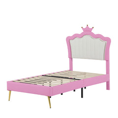 Bellemave® Modern Upholstered Princess Bed with Crown Headboard and LED Lights