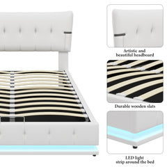 Bellemave® Upholstered Platform Hydraulic Storage Bed with RGB LED Light, PU Leather Headboard and Footboard